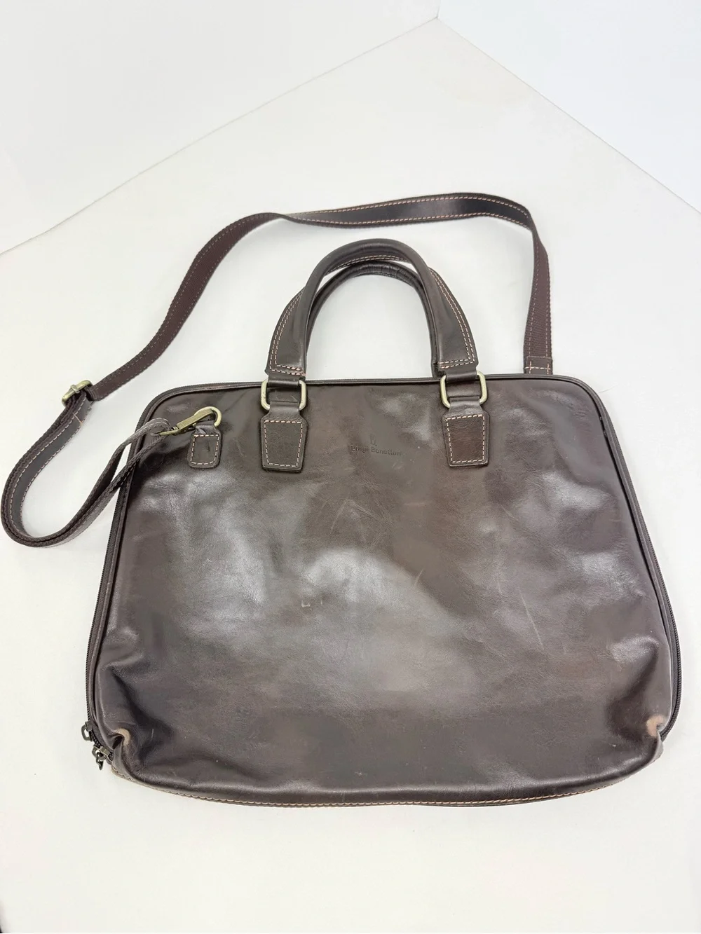 Luigi Benetton Italian Crafted Leather Dark Brown Double Handle Commuter Bag